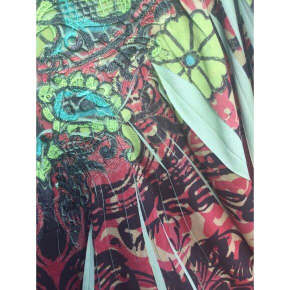 One world Womens Top Size Medium Burnout Fairy Grunge Green Brown Lace Flower - Picture 9 of 13